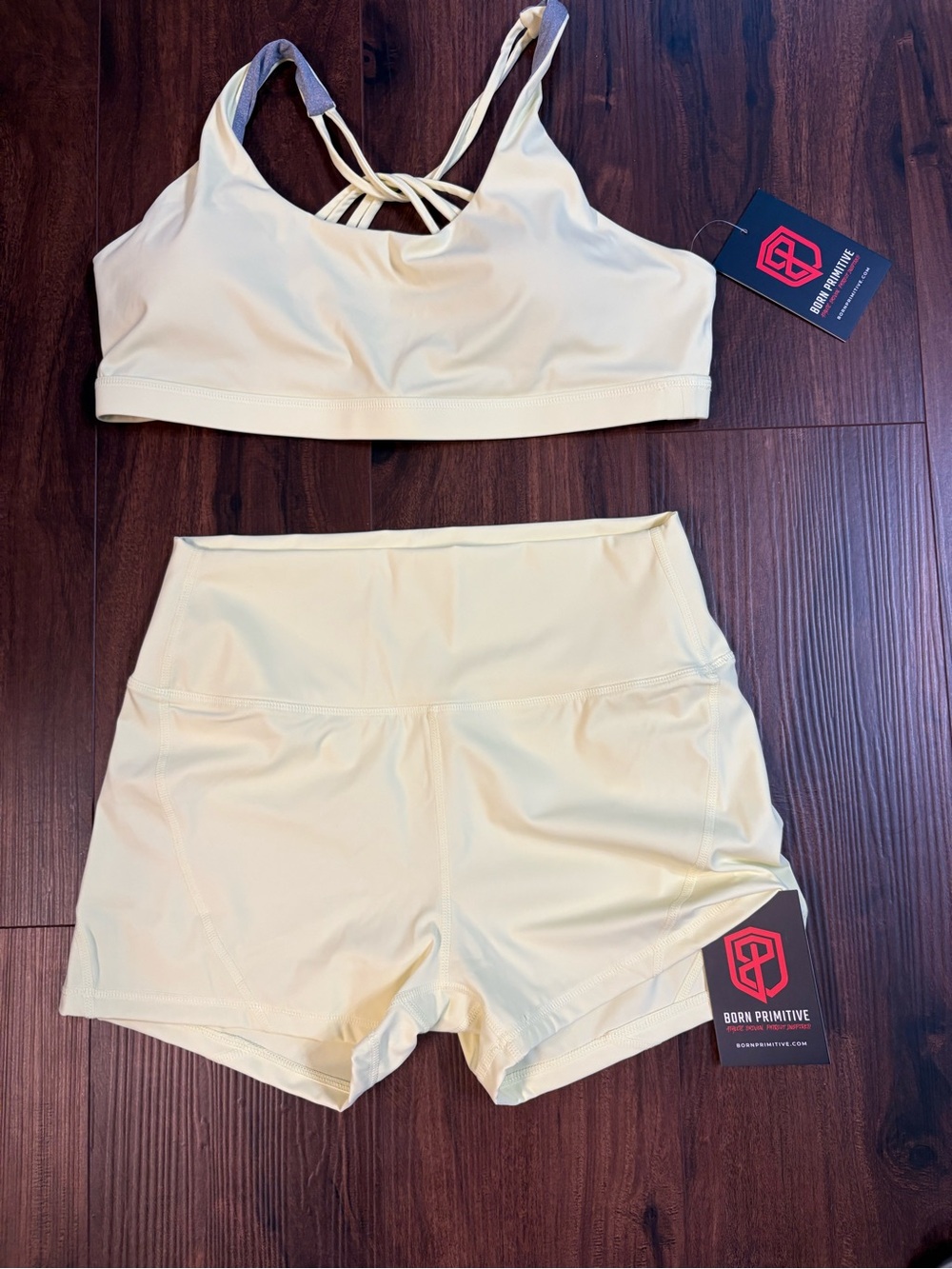 NWT XXL Born Primitive Zest Yellow Sports Bra and High-Waist Shorts Set